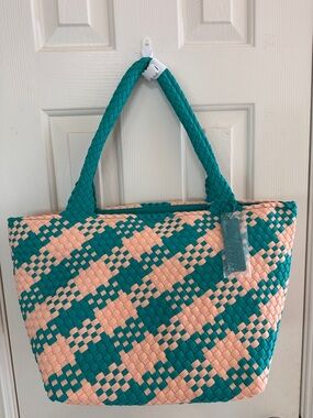 🦊💚🦊🧡 WILDFOX WOVEN HOUNDSTOOTH LARGE SHOPPER TOTE BAG 🦊💚🦊🧡 NWT 🦊💚🦊🧡